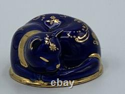 The Franklin Mint Curio Cabinet Cat figurine LIMOGES Blue and Gold