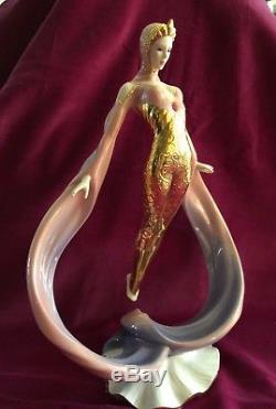 The Franklin Mint Daybreak in Gold Art Deco 24 K Gold Porcelain Figurine DECO