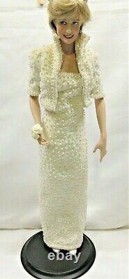 The Franklin Mint Porcelain Diana Princess of Wales Doll Pearl Dress with Tiara
