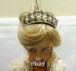 The Franklin Mint Porcelain Diana Princess of Wales Doll Pearl Dress with Tiara