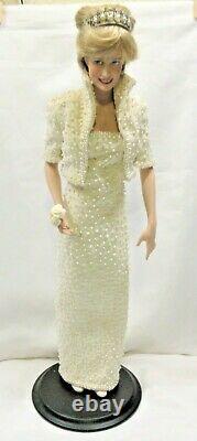 The Franklin Mint Porcelain Diana Princess of Wales Doll Pearl Dress with Tiara
