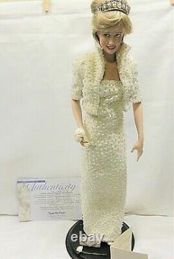 The Franklin Mint Porcelain Diana Princess of Wales Doll Pearl Dress with Tiara