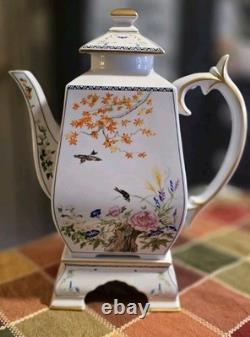 The Franklin Mint Porcelain Floral Lidded Square Coffee Pot White 1992