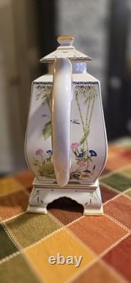 The Franklin Mint Porcelain Floral Lidded Square Coffee Pot White 1992