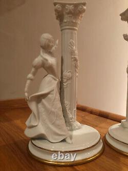 The Franklin Mint Romeo and Juliet Fine Bisque Porcelain Candlestick Pair © 1986