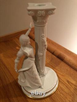 The Franklin Mint Romeo and Juliet Fine Bisque Porcelain Candlestick Pair © 1986