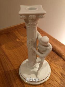 The Franklin Mint Romeo and Juliet Fine Bisque Porcelain Candlestick Pair © 1986