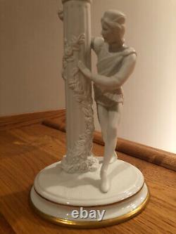 The Franklin Mint Romeo and Juliet Fine Bisque Porcelain Candlestick Pair © 1986