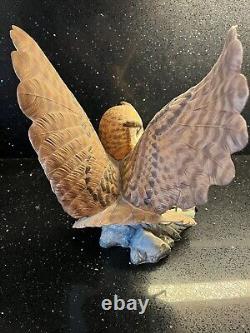 The Franklin Mint THE EAGLE OWL Hand Painted Fine Porcelain Figurine & Owl Vtg