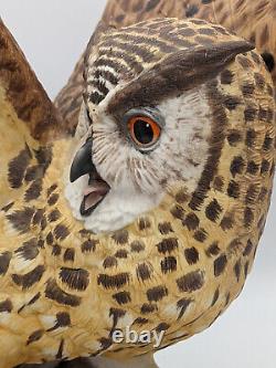 The Franklin Mint THE EAGLE OWL Hand Painted Fine Porcelain Figurine & Owl Vtg