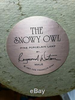 The Snowy Owl Porcelain Lamp Raymond Watson Franklin Mint 1987 Ivory White