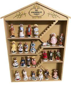 The Woodmouse Family 24 Porcelain Mice Figurines Franklin Mint 1985 with Display