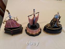 Three Franklin Mint House of Erte Porcelain Figurine Music Boxes