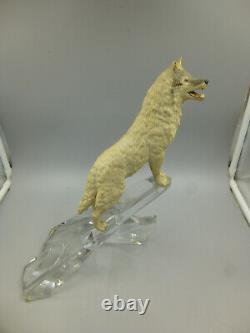 Top Notch Large 1988 Franklin Mint Cry Of The North Wolf On A Crystal Base