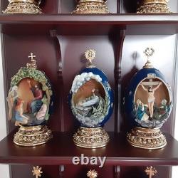 U16032 Franklin Mint House of Faberge 12 Egg Life of Christ with wood di G3D