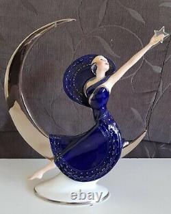 VINTAGE 1987 ART DECO MOONLIGHT in PLATINUM PORCELAIN STATUE FIGURINE