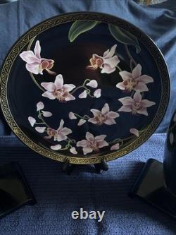 VTG Franklin Mint 3pc Set Porcelain 24 Karat Gold Vases / Plate Makoto Miyagi