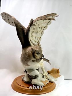 VTG Franklin Mint Great Horned Owl Porcelain Sculpture by G. McMonigle with Base
