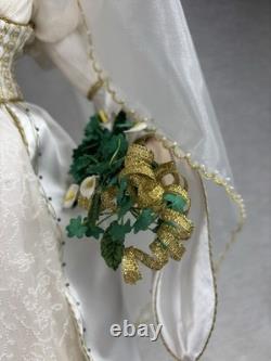 VTG Franklin Mint Porcelain Colleen Irish Bride Doll & Wedding Dress With Stand