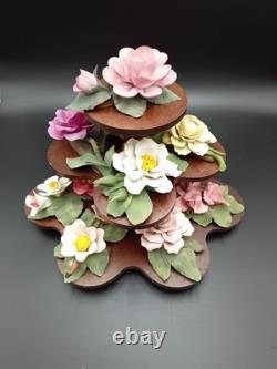 VTG Franklin Mint The Twelve Months of Roses Collection Capodimonte Stand Set