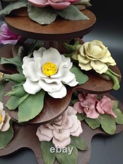 VTG Franklin Mint The Twelve Months of Roses Collection Capodimonte Stand Set