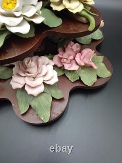 VTG Franklin Mint The Twelve Months of Roses Collection Capodimonte Stand Set