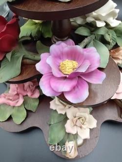 VTG Franklin Mint The Twelve Months of Roses Collection Capodimonte Stand Set