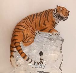 VTG Franklin Mint Tiger Crystal & Porcelain Sculpture Amazing Mint Condition