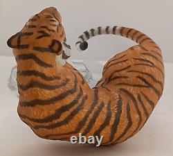 VTG Franklin Mint Tiger Crystal & Porcelain Sculpture Amazing Mint Condition