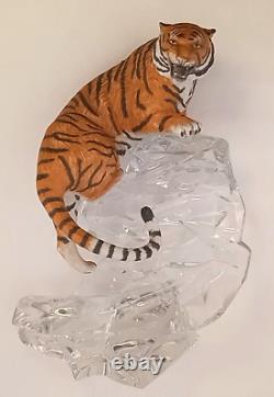 VTG Franklin Mint Tiger Crystal & Porcelain Sculpture Amazing Mint Condition