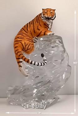 VTG Franklin Mint Tiger Crystal & Porcelain Sculpture Amazing Mint Condition