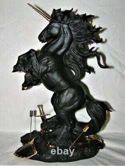 Very Rare Franklin Mint Dark Fury Porcelain Unicorn Figurine By Ruth Thomson