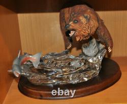 Very Rare Franklin Mint Mighty Grizzly Porcelain, Full Lead Crystal, Hardwood