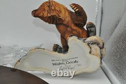 Very Rare Franklin Mint Mighty Grizzly Porcelain, Full Lead Crystal, Hardwood