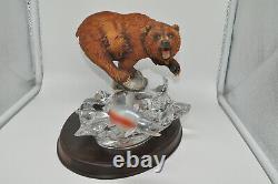 Very Rare Franklin Mint Mighty Grizzly Porcelain, Full Lead Crystal, Hardwood