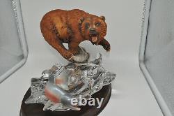 Very Rare Franklin Mint Mighty Grizzly Porcelain, Full Lead Crystal, Hardwood