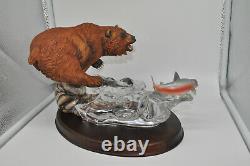 Very Rare Franklin Mint Mighty Grizzly Porcelain, Full Lead Crystal, Hardwood