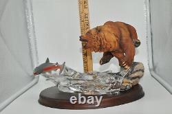 Very Rare Franklin Mint Mighty Grizzly Porcelain, Full Lead Crystal, Hardwood