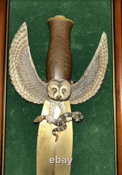 Vintage 13 Mounted Franklin Mint Dagger / Owl Porcelain Holding Snake