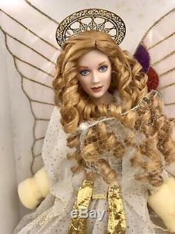 Vintage 18 inch Franklin mint porcelain Doll white/gold angel with Stand -NIB