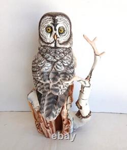 Vintage 1988 Franklin Mint Great Grey Owl Porcelain Statue by George McMonigle