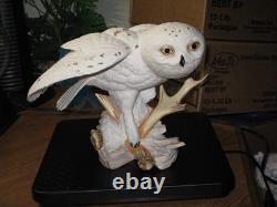 Vintage 1989 Franklin Mint Snowy White Owl Hand Painted Porcelain Sculpture