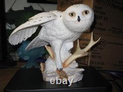 Vintage 1989 Franklin Mint Snowy White Owl Hand Painted Porcelain Sculpture