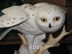 Vintage 1989 Franklin Mint Snowy White Owl Hand Painted Porcelain Sculpture