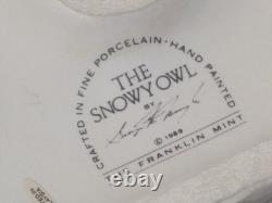 Vintage 1989 Franklin Mint Snowy White Owl Hand Painted Porcelain Sculpture