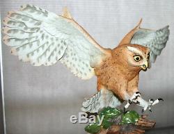 Vintage Fine Porcelain Handpainted Screech Owllarge Bird Of Preyfranklin Mint