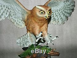 Vintage Fine Porcelain Handpainted Screech Owllarge Bird Of Preyfranklin Mint