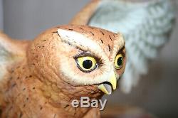 Vintage Fine Porcelain Handpainted Screech Owllarge Bird Of Preyfranklin Mint