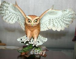 Vintage Fine Porcelain Handpainted Screech Owllarge Bird Of Preyfranklin Mint