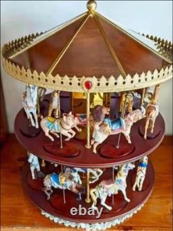 Vintage Franklin Mint Carousel Of The Horses 2-Tiered Rotating With 24 Pieces